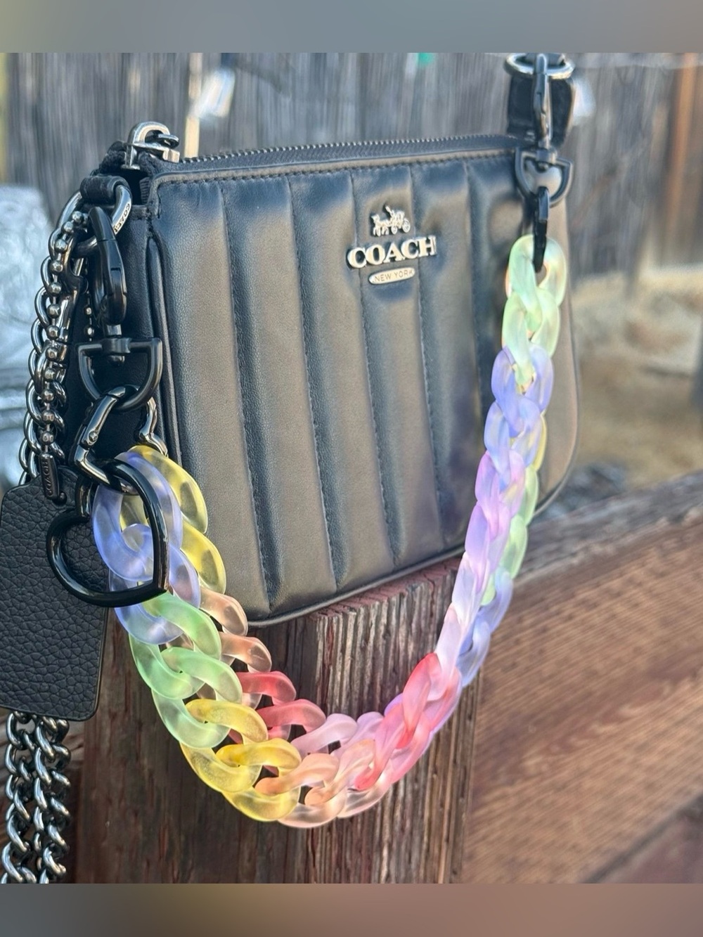Novelty Strap| Bag Strap| Frosted Matte Rainbow Acrylic| Chain Link| Heart Shape - Picture 2 of 9